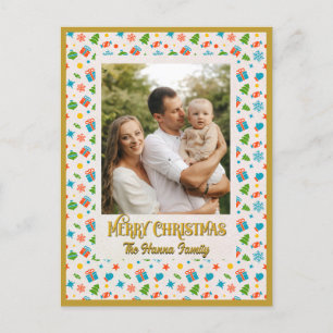 Cartão Postal Padrão de Natal Elegante e Personalizado de Férias