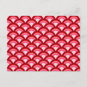 Cartão Postal Padrão de onda Art Deco - vermelho e fúcsia