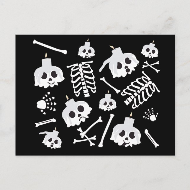 Cartão Postal Padrão de Ossos do Skeleton do Halloween (Frente)