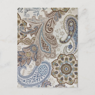 Cartão Postal Padrão de Paisley Azul e Castanho