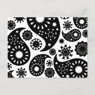 Cartão Postal Padrão de Paisley Preto e Branco.