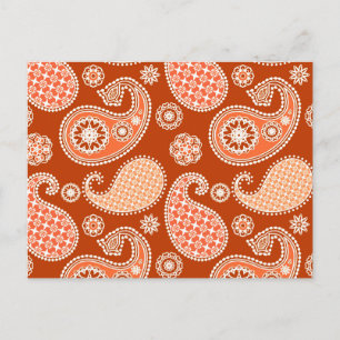 Cartão Postal Padrão de Paisley, tangerina laranja e branca