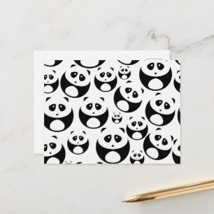 Cartão Postal Padrão de Panda Branco e Preto de Kawaii