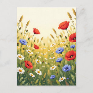 Cartão Postal Padrão de Papoula de Prado de Flor Silvestre