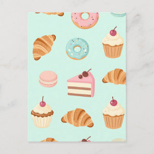 Cartão Postal Padrão de pastelaria francesa adorável