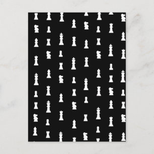 Cartão Postal Padrão de peças de xadrez - preto e branco