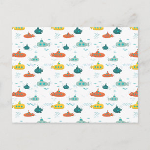 Cartão Postal Padrão de Peixe do Mar Profundo Submarino Fofo
