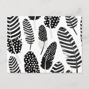 Cartão Postal Padrão de Pena de Coruja Imperial Aquarela Preto B