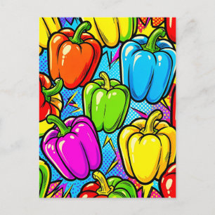 Cartão Postal Padrão de Pimentões Pop Art