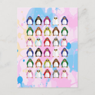 Cartão Postal Padrão de Pinguim Colorido – Animal Arco-íris Dive