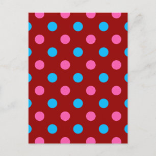 Cartão Postal Padrão de Pontos Vermelho Rosa Azul