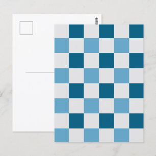 Cartão Postal Padrão De Quadro De Verificação Branco E Azul