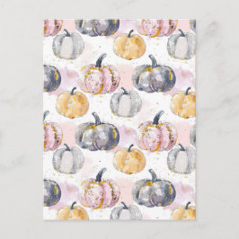 Cartão Postal padrão de queda de abóbora de aquarela