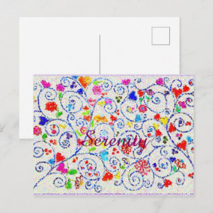 Cartão Postal Padrão de redemoinho floral colorido desenhado à m