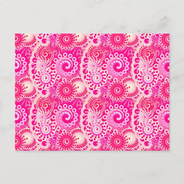 Cartão Postal Padrão de redemoinho fractal, tons de rosa fúcsia (Frente)
