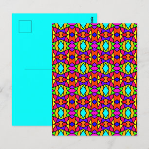 Cartão Postal Padrão de Repetição Geométrica em Patchwork de Cor