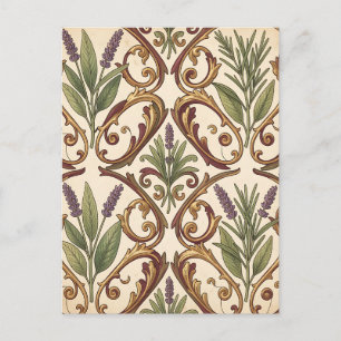 Cartão Postal Padrão de Rolo de Ouro Lavanda e Alecrim