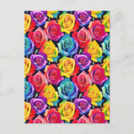 Cartão Postal Padrão de rosas em aquarela espalhadas