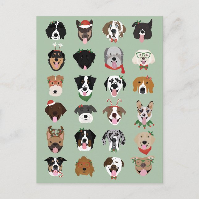 Cartão Postal Padrão de Rosto de Cachorro de Natal (Frente)