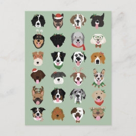 Cartão Postal Padrão de Rosto de Cão de Natal