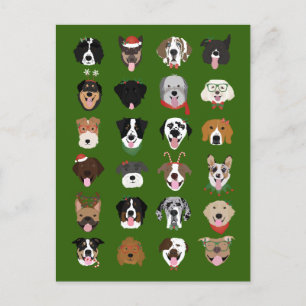 Cartão Postal Padrão de Rosto de Cão de Natal
