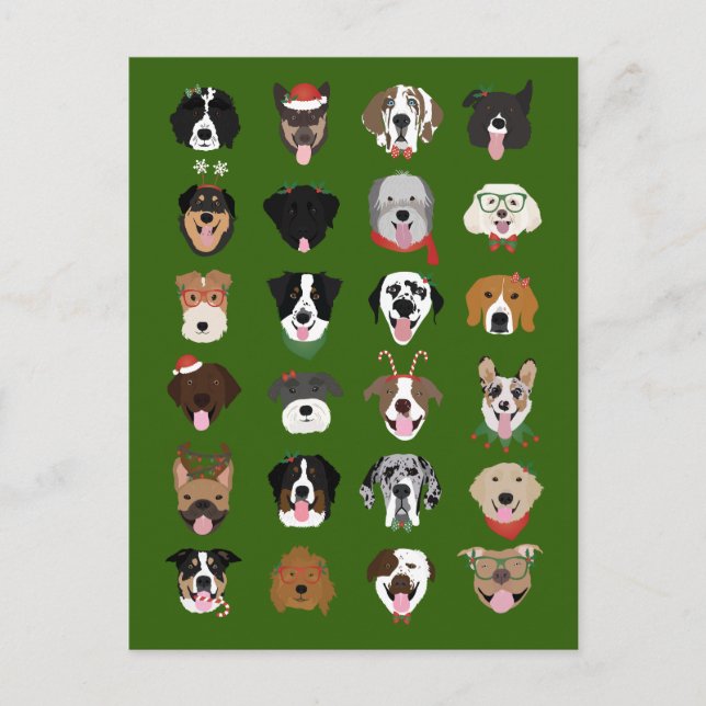 Cartão Postal Padrão de Rosto de Cão de Natal (Frente)