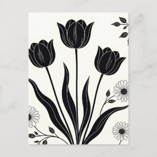 Cartão Postal Padrão de Silhueta de Tulipa Preta
