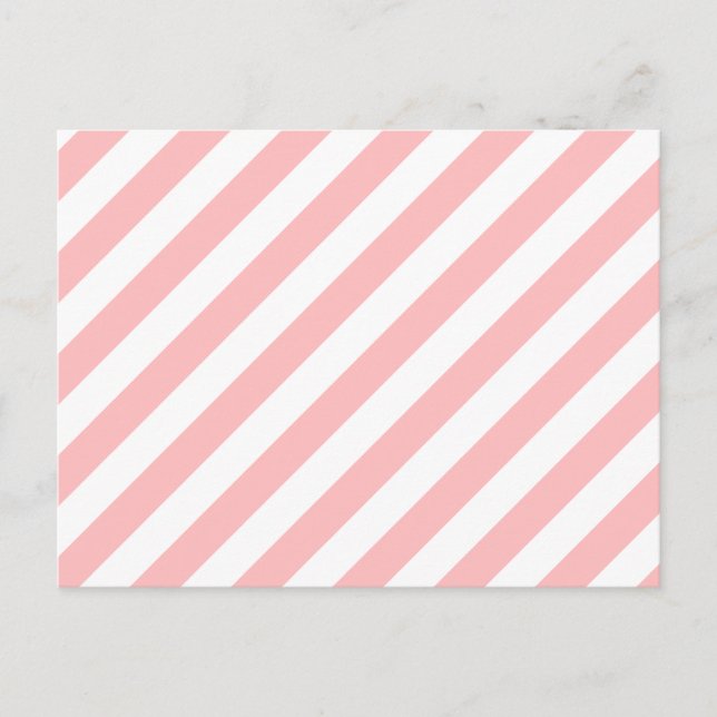 Cartão Postal Padrão de Stripes Diagonais Cor-de-Rosa e Branco (Frente)