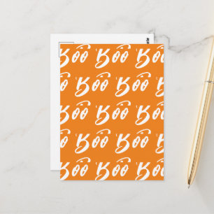 Cartão Postal Padrão de texto fantasma Halloween branco laranja