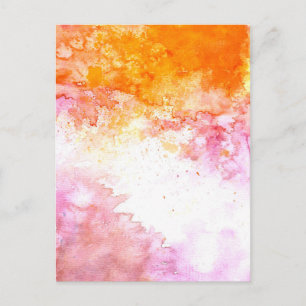Cartão Postal Padrão de tinta em aquarela laranja e rosa