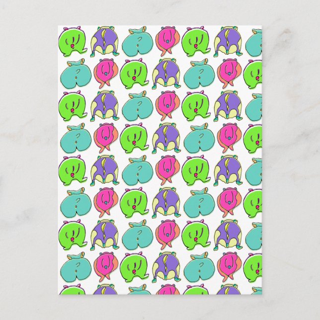 Cartão Postal Padrão de Traseros de Hamster Coloridos (Frente)