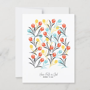 Cartão Postal Padrão de Tulipas Vibrante Design Floral em Branco