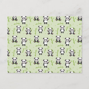 Cartão Postal Padrão de Urso Panda Fofo Bambu Animais Kawaii