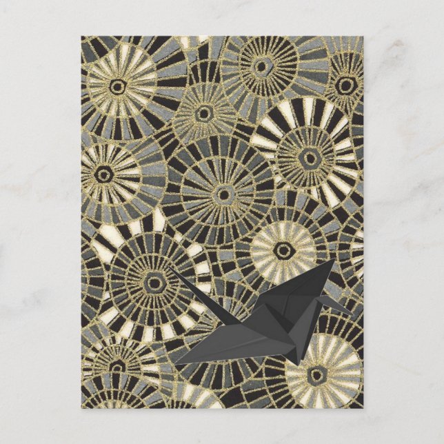 Cartão Postal padrão de ventoinha japonês de ouro de guindaste (Frente)