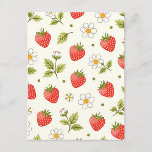 Cartão Postal Padrão de Verão Flor de Morango