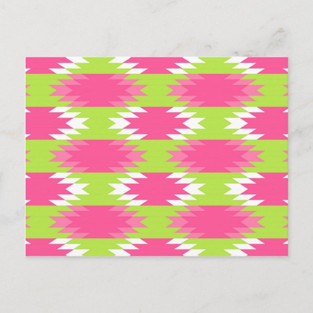 Cartão Postal Padrão de Verde limão Rosa Quente Tribal Andes Azt (Frente)