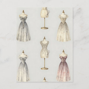 Cartão Postal Padrão de Vestido de Baile de Manequim Vintage