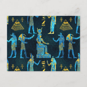 Cartão Postal Padrão de vidro Dourado e azul egípcio