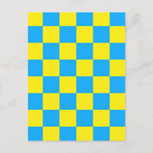 Cartão Postal Padrão de Xadrez Amarelo e Azul
