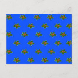 Cartão Postal Padrão decorativo de Natal Holly em azul