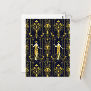 Cartão Postal Padrão decorativo dourado e preto Gabsy