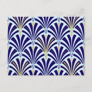 Cartão Postal Padrão do ventilador Art Deco - cobalto e azul-céu