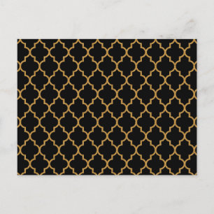 Cartão Postal Padrão Dourado de Quatrefoil Preto