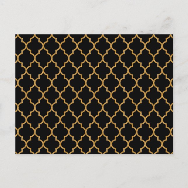 Cartão Postal Padrão Dourado de Quatrefoil Preto (Frente)
