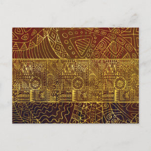 Cartão Postal Padrão Dourado Tribal na Pintura Marrom
