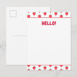 Cartão Postal Padrão Estético de Morango Kawaii Fofo