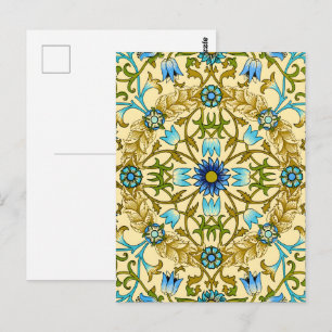 Cartão Postal Padrão Floral Azul de Margarida Vintage William Mo
