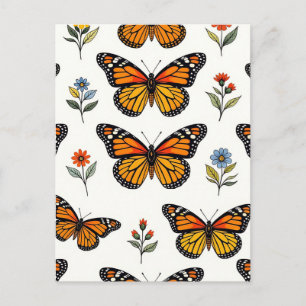 Cartão Postal Padrão Floral da Borboleta Monarca