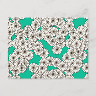 Cartão Postal Padrão floral de Art Deco - branco em turquesa