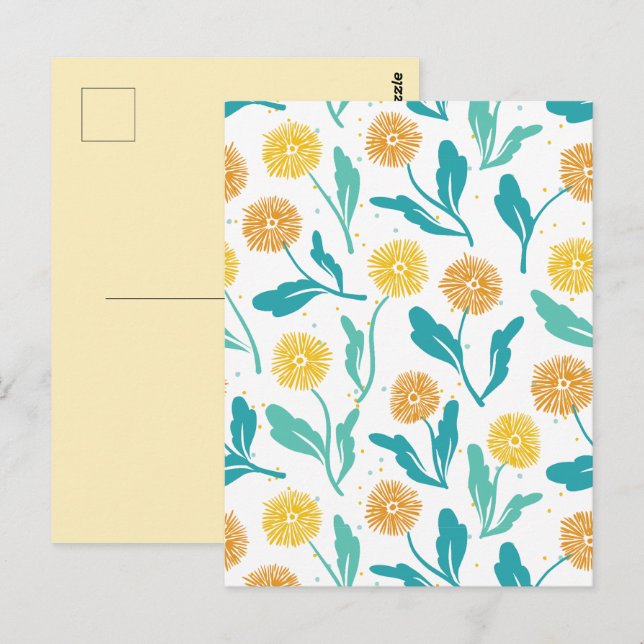 Cartão Postal Padrão Floral de Dandelion Amarelo - Inspirado na  (Frente/Verso)
